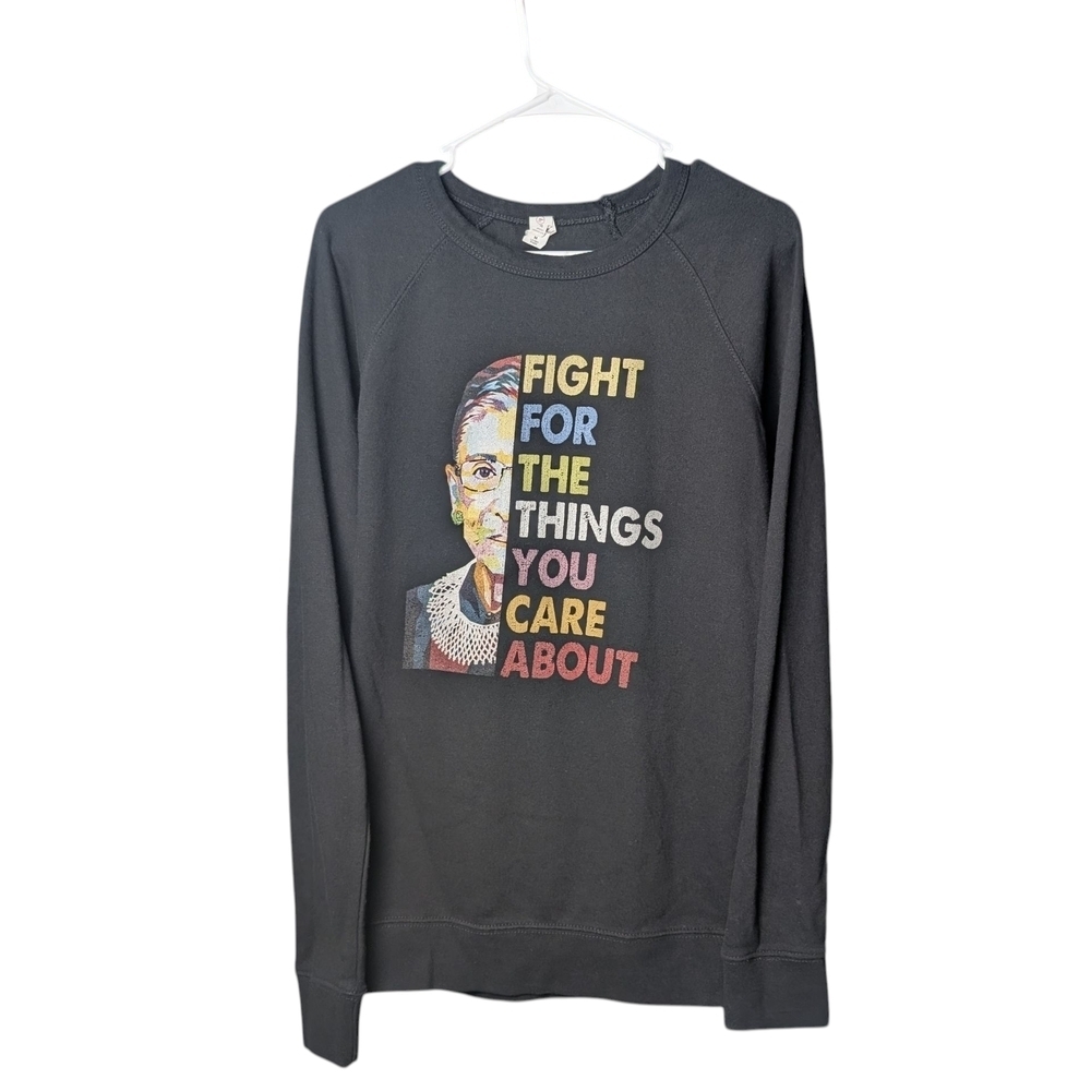 RBG Ruth Bader Ginsburg Graphic Long Sleeve Black Sweater Women's Small LOVE EUC
